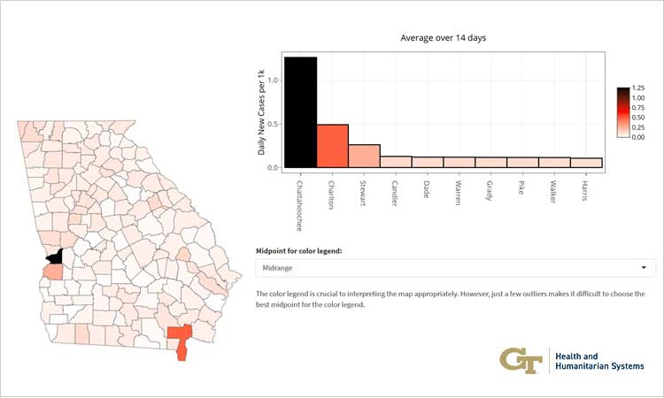 Interactive COVID-19 Ranking of Counties in Georgia Dashboard